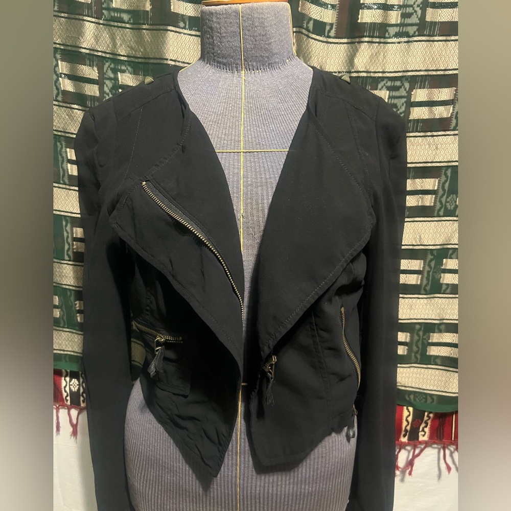 Vintage black cropped jacket with pyramid shaped ornaments